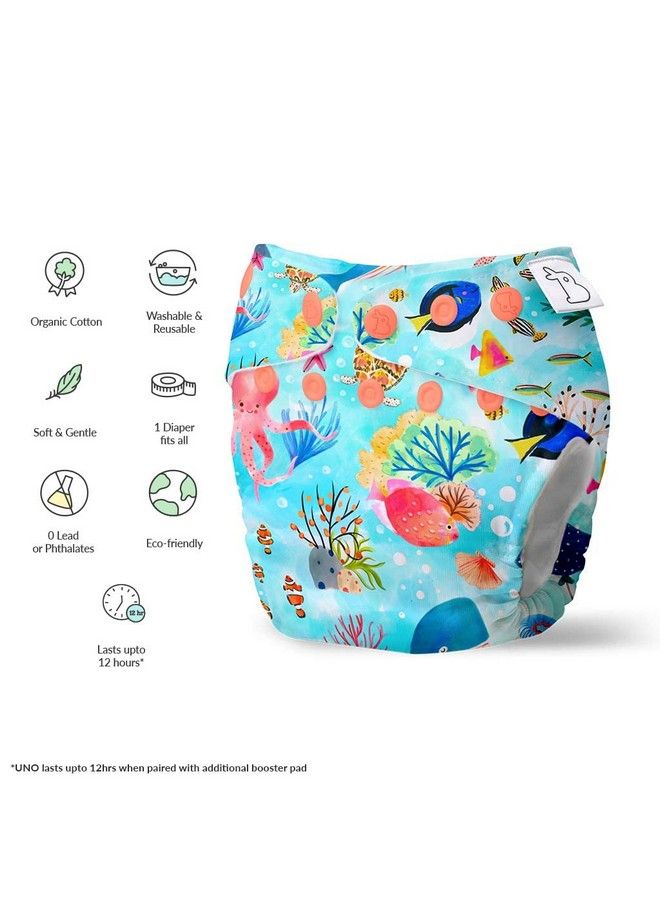 Superbottoms Uno Freesize Cloth Diaper ; Cloth Diaper For Babies 3M To 3Y ; Washable & Reusable Cloth Diaper ; Comes With Cloth Diaper Inserts ; 1 Organic Cotton Soaker + 1 Booster ; Save The Seas - Image 4