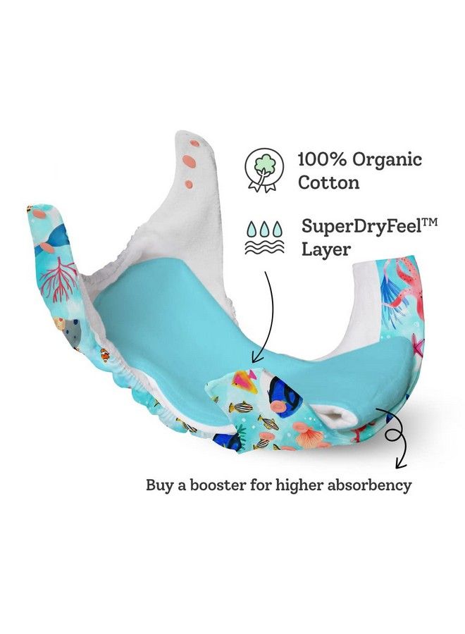 Superbottoms Uno Freesize Cloth Diaper ; Cloth Diaper For Babies 3M To 3Y ; Washable & Reusable Cloth Diaper ; Comes With Cloth Diaper Inserts ; 1 Organic Cotton Soaker + 1 Booster ; Save The Seas - Image 5