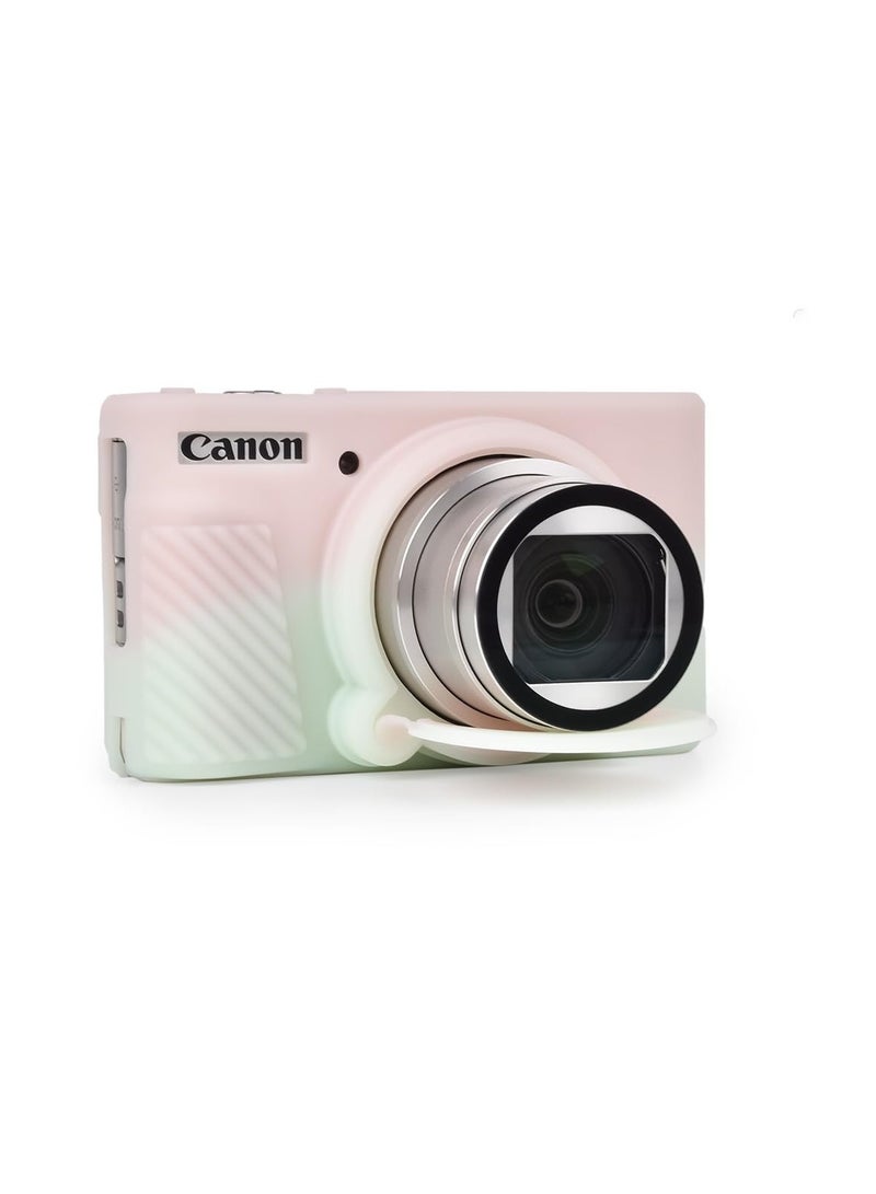 Silicone Camera Case for Canon PowerShot SX740 SX730 Digital Camera, SX740 Camera Soft Case Cover Rubber Camera Sleeve with Removable Lens Cover (Green Pink Mix)  - Image 1
