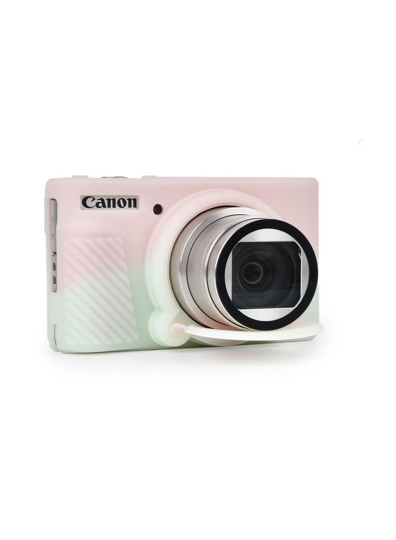 Silicone Camera Case for Canon PowerShot SX740 SX730 Digital Camera, SX740 Camera Soft Case Cover Rubber Camera Sleeve with Removable Lens Cover (Green Pink Mix) - Image 2