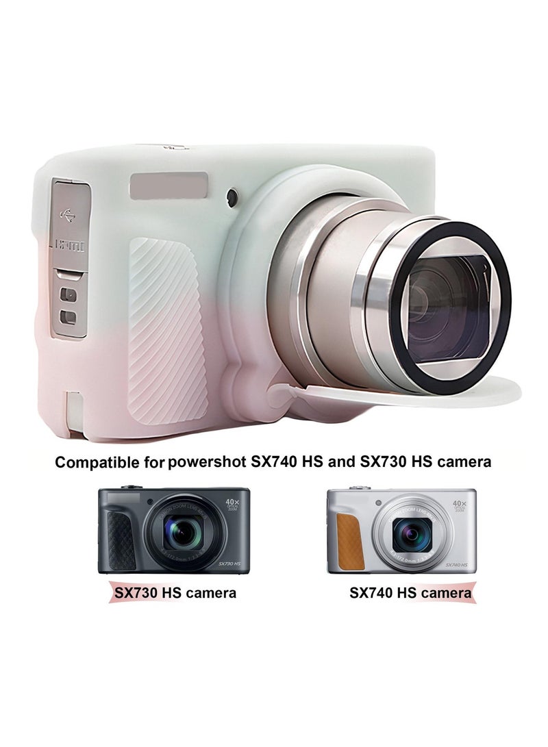 Silicone Camera Case for Canon PowerShot SX740 SX730 Digital Camera, SX740 Camera Soft Case Cover Rubber Camera Sleeve with Removable Lens Cover (Green Pink Mix) - Image 3