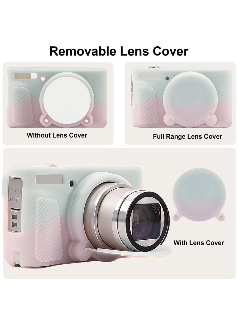 Silicone Camera Case for Canon PowerShot SX740 SX730 Digital Camera, SX740 Camera Soft Case Cover Rubber Camera Sleeve with Removable Lens Cover (Green Pink Mix) - Image 1