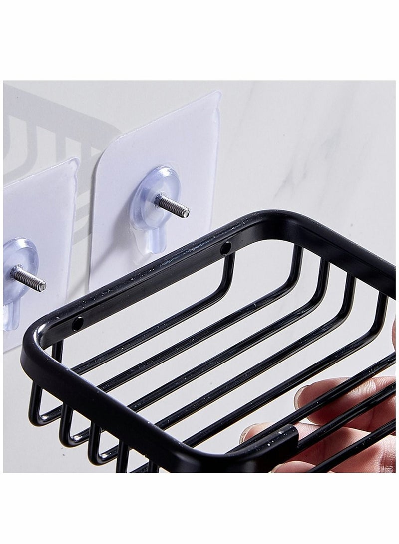 Wall Mounted Adhesive Soap Dish and Sponge Holder for Bathroom and Kitchen Sink No Drilling Aluminum Saver Black - Image 5