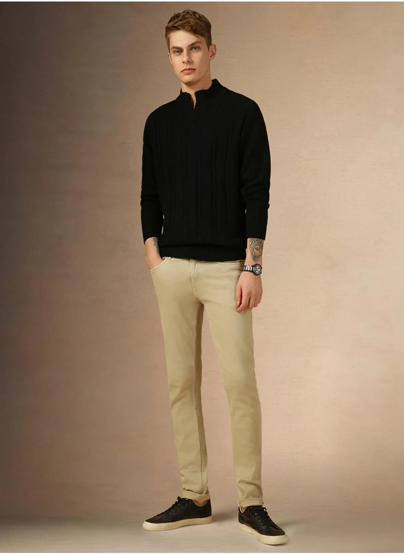 Dennis Lingo Men's Black 100% Acrylic Solid Regular Fit Sweater