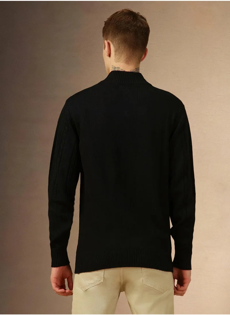 Dennis Lingo Men's Black 100% Acrylic Solid Regular Fit Sweater