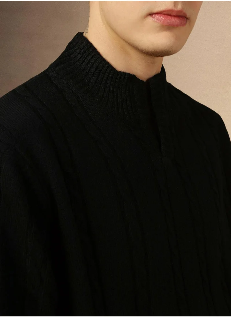 Dennis Lingo Men's Black 100% Acrylic Solid Regular Fit Sweater