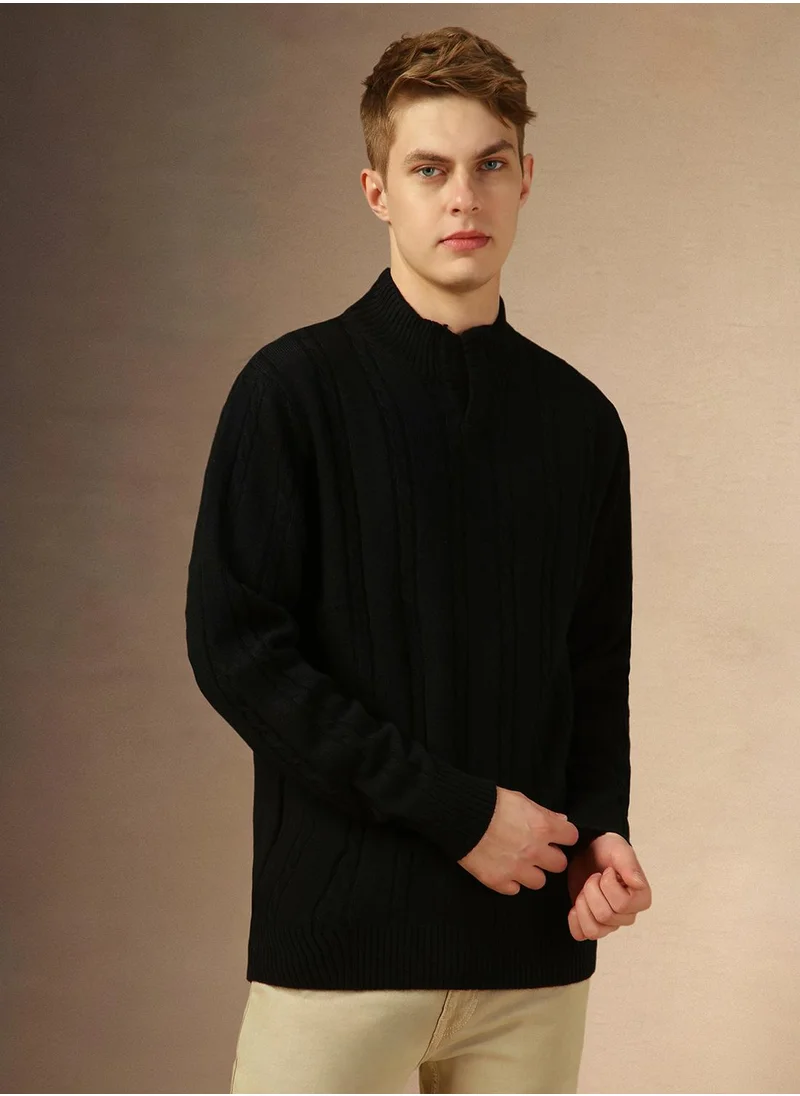 Dennis Lingo Men's Black 100% Acrylic Solid Regular Fit Sweater