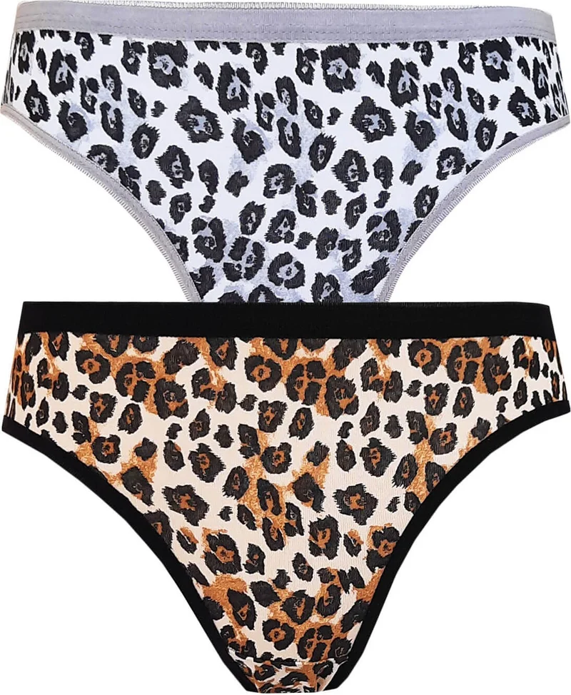 Hepsine Rakip Rivaling All 2-Piece Women's Leopard Bikini Plain Back Cotton Panties Underwear