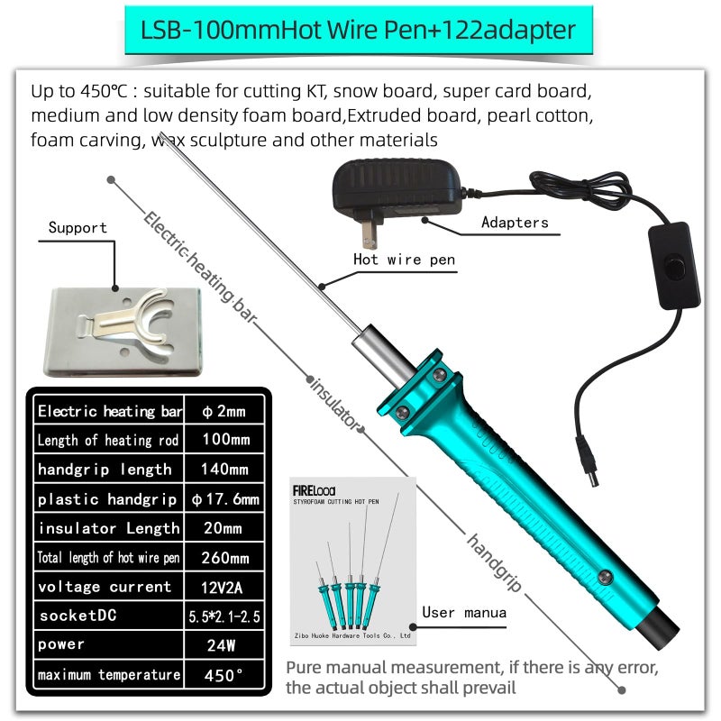 FIRElood Hot Wire Pen, Electric Hot Wire Cutter Pen 10cm, Styrofoam Cutting Hot Pen Hot Wire Cutting Pen for Amateur DIY Heat Cutting Engraving Pen, Art Making, Foam Carving (blue, 100mm) - Image 2