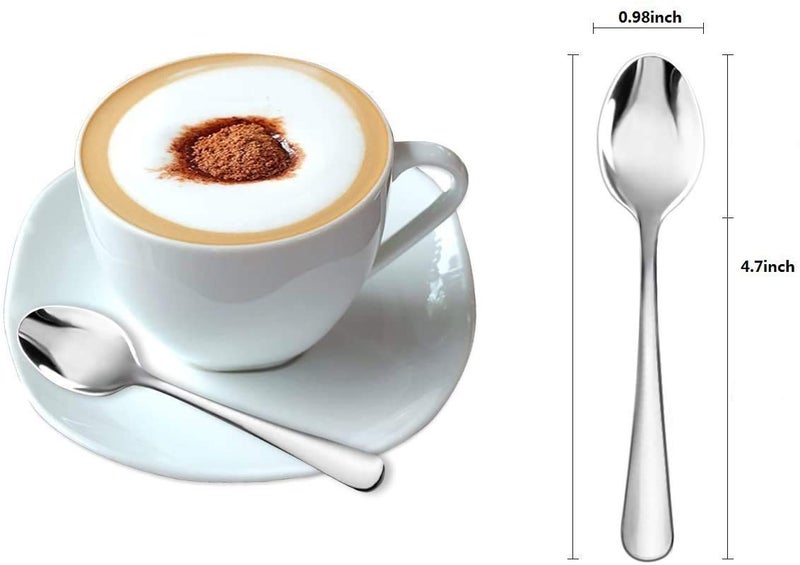 KUMOOM Demitasse Espresso Spoons 10Pcs Mini Coffee Spoon 4.7 Inch Stainless Steel Spoons Small Spoons For Dessert  Tea (Silver) - Image 2