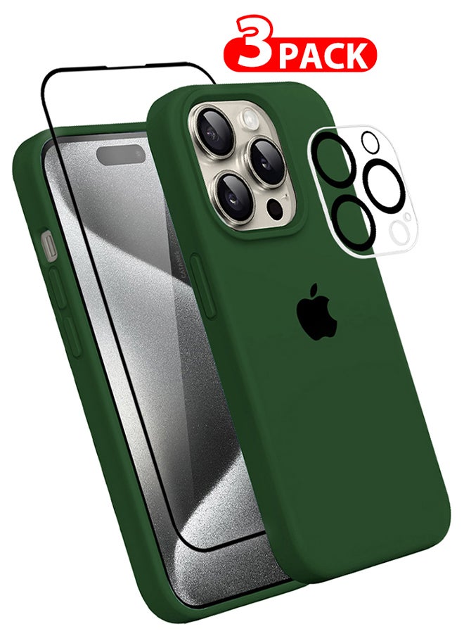 CATANES - 3 Packs For iPhone 15 Pro Max Case Screen Protector and Camera Lens Protector Upgrade Defender Silicone Cover ShockProof Anti-Scratch Protective Phone Case Green - Image 1