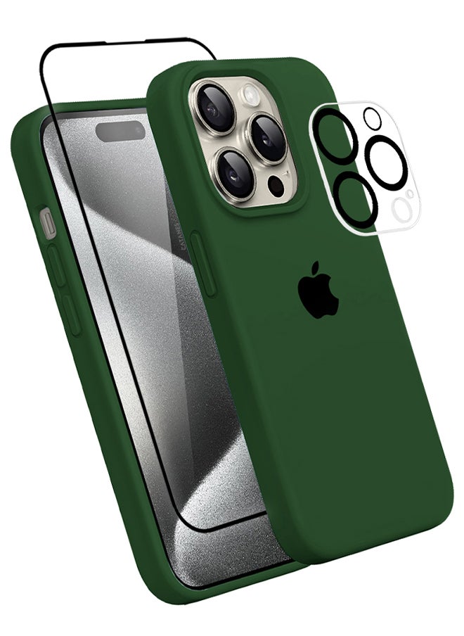 CATANES - 3 Packs For iPhone 15 Pro Max Case Screen Protector and Camera Lens Protector Upgrade Defender Silicone Cover ShockProof Anti-Scratch Protective Phone Case Green - Image 1