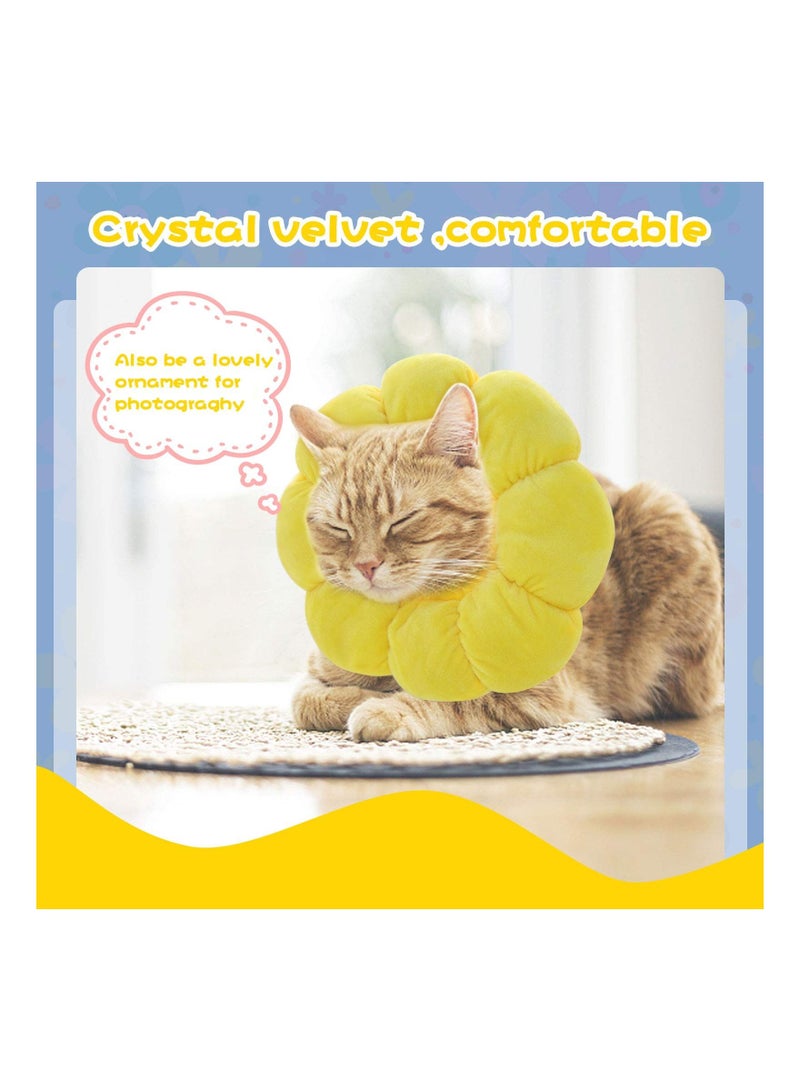 Cat Recovery Collar - Cute Sun Flower Neck Cones After Surgery, Adjustable E Collar, Surgery Elizabethan Collars for Kitten and Cats