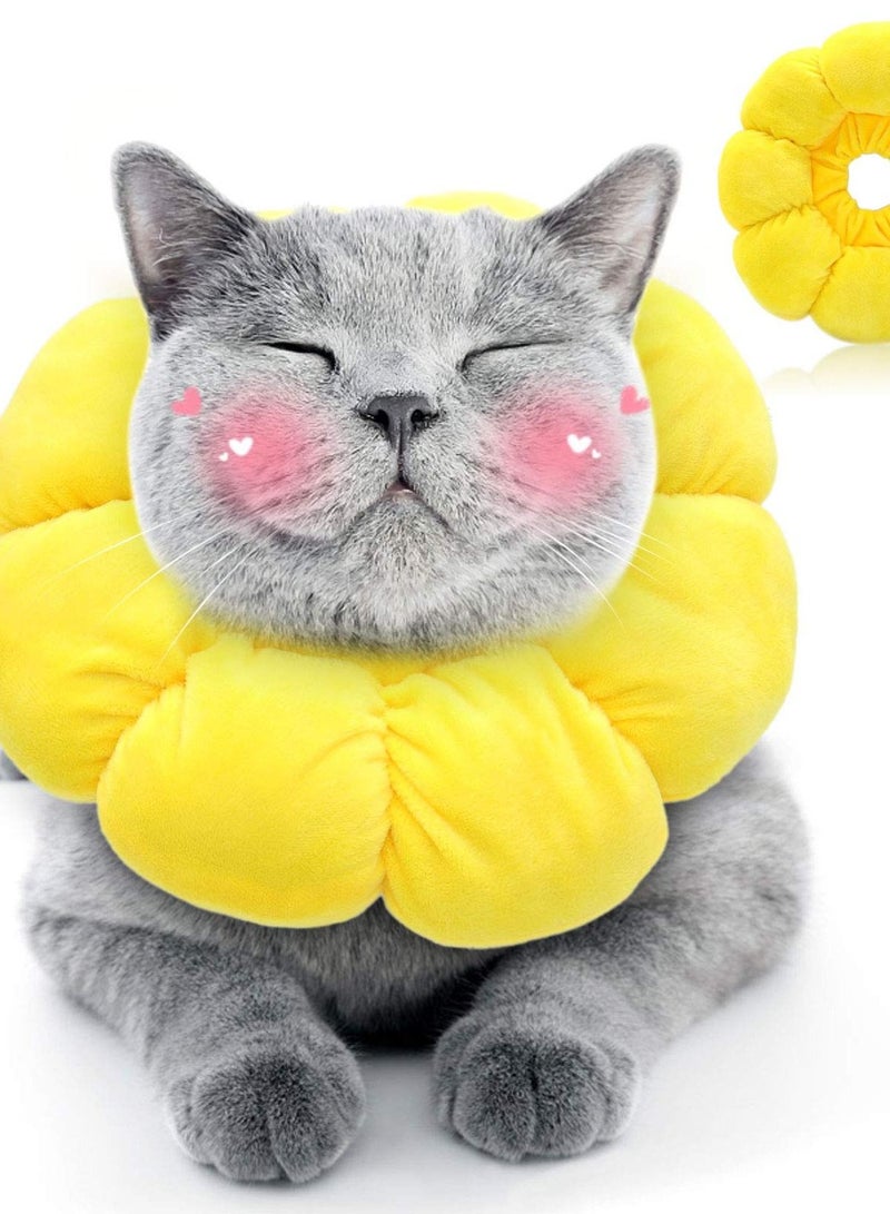 Cat Recovery Collar - Cute Sun Flower Neck Cones After Surgery, Adjustable E Collar, Surgery Elizabethan Collars for Kitten and Cats