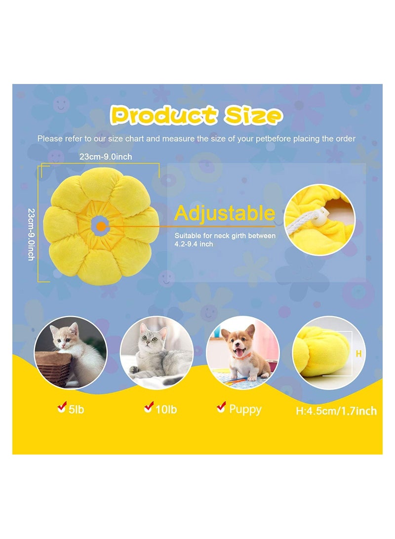 Cat Recovery Collar - Cute Sun Flower Neck Cones After Surgery, Adjustable E Collar, Surgery Elizabethan Collars for Kitten and Cats