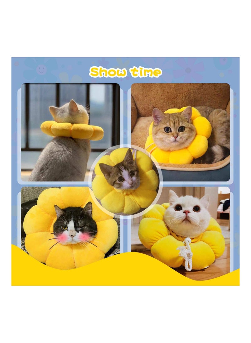 Cat Recovery Collar - Cute Sun Flower Neck Cones After Surgery, Adjustable E Collar, Surgery Elizabethan Collars for Kitten and Cats