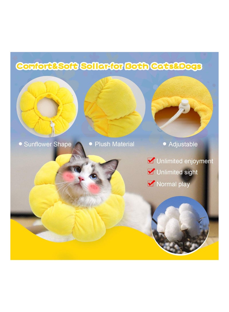 Cat Recovery Collar - Cute Sun Flower Neck Cones After Surgery, Adjustable E Collar, Surgery Elizabethan Collars for Kitten and Cats