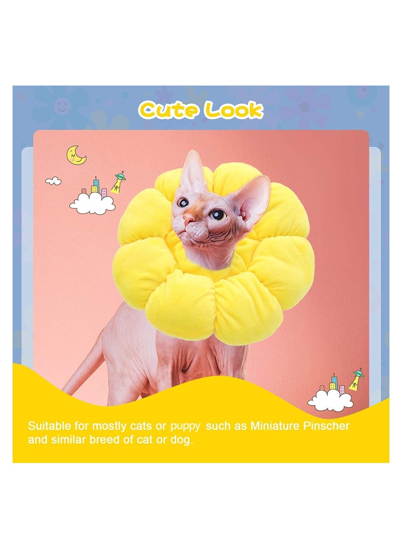 Cat Recovery Collar - Cute Sun Flower Neck Cones After Surgery, Adjustable E Collar, Surgery Elizabethan Collars for Kitten and Cats