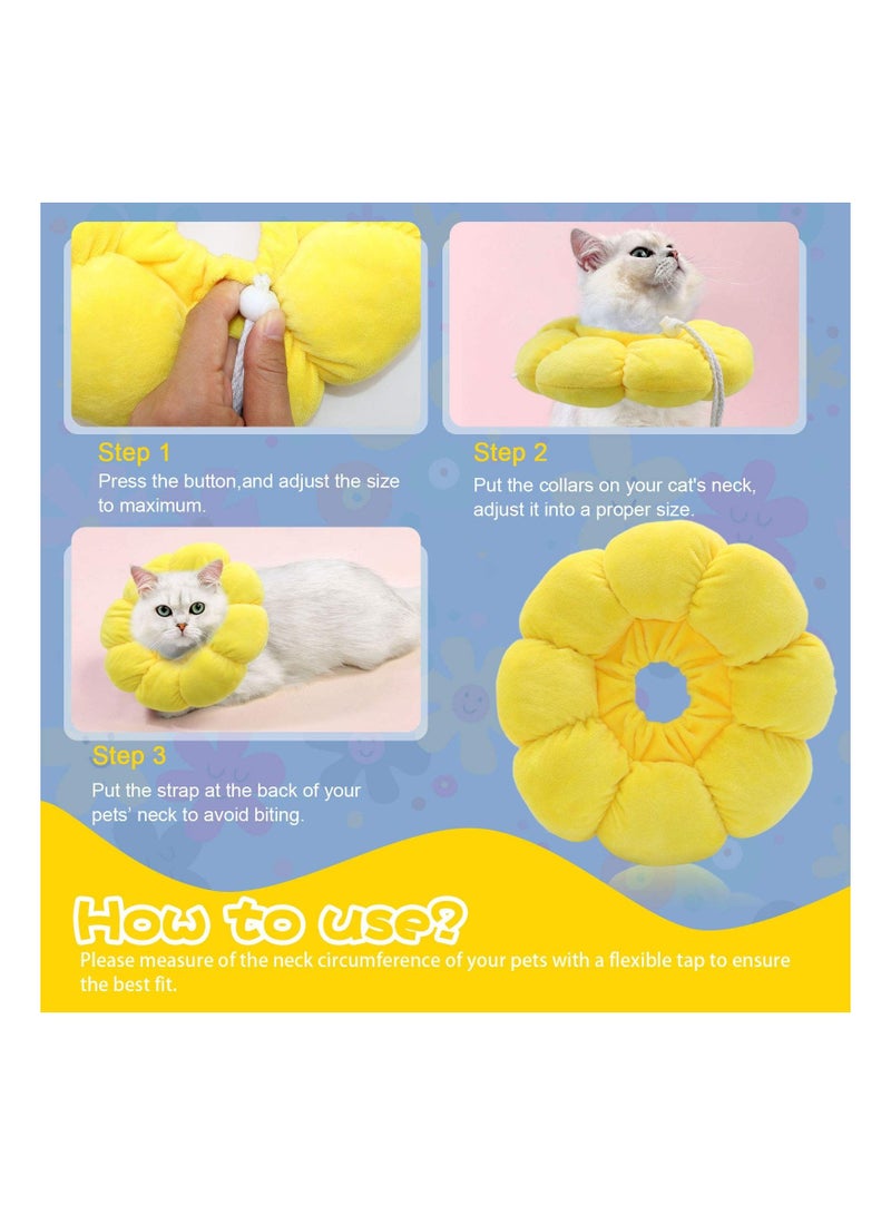 Cat Recovery Collar - Cute Sun Flower Neck Cones After Surgery, Adjustable E Collar, Surgery Elizabethan Collars for Kitten and Cats
