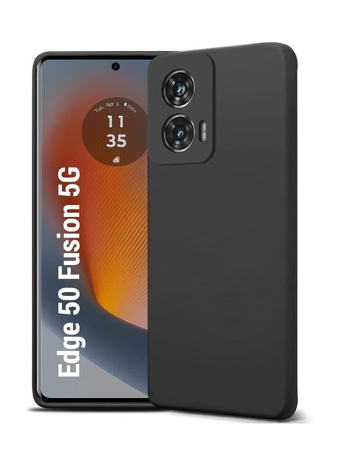 Motorola Edge 50 Fusion Slim Ultra Soft Rubberised Back Cover Inner Velvet Fabric Lining Matte Silicone Flexible Camera Protection Back Case for Moto Edge 50 Fusion (Black)