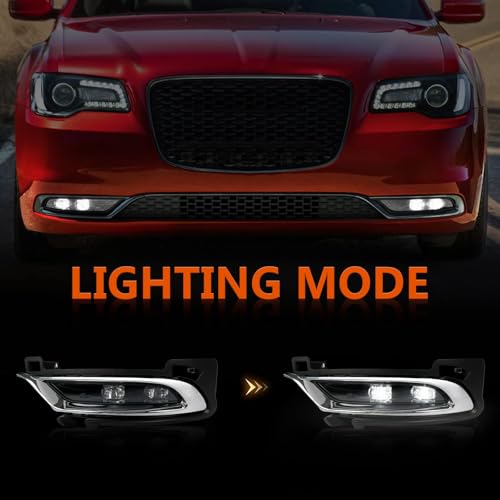 VLINCAR Fog Lights Compatible with Chrysler 300 2015 2016 2017 2018 2019 2020 2021 2022 2023 2024 LED Daytime Running Lamps w/Trim Bezels Left Driver & Right Passenger Side 68294009AA 68294008AA - Image 4