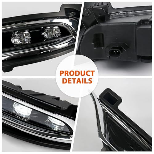 VLINCAR Fog Lights Compatible with Chrysler 300 2015 2016 2017 2018 2019 2020 2021 2022 2023 2024 LED Daytime Running Lamps w/Trim Bezels Left Driver & Right Passenger Side 68294009AA 68294008AA - Image 3