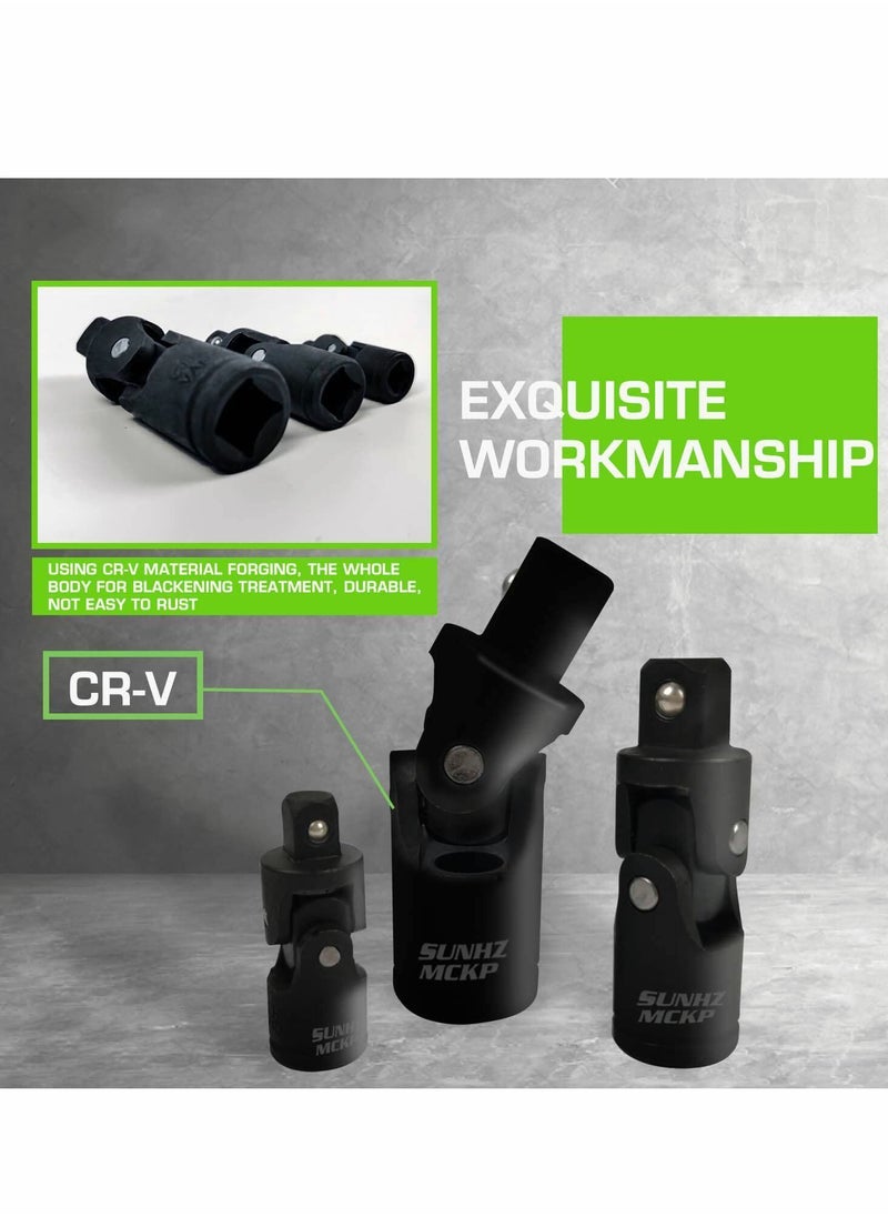 Y&D - Universal Joint Socket Set, Chrome Vanadium Steel Swivel Adapter 1/4IN, 3/8IN, 1/2IN Drive Set 3-Piece - Image 1
