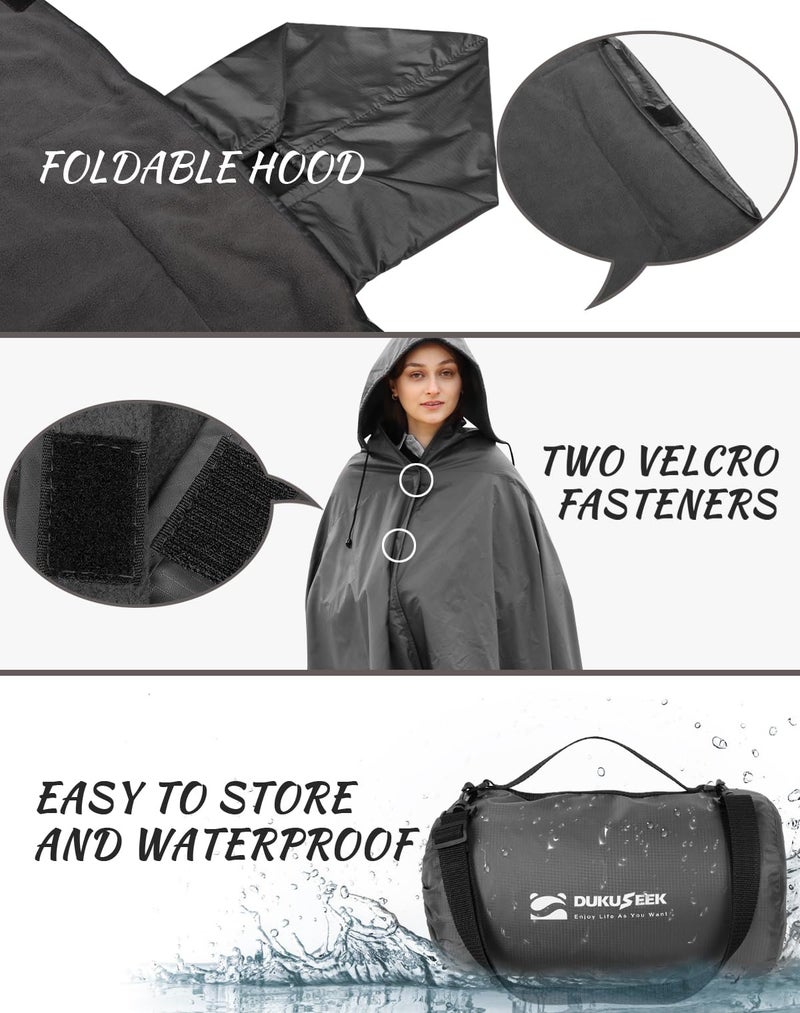 DUKUSEEK Hooded Stadium Blanket, Waterproof Windproof Outdoor Fleece Blanket - Large (79x56), Portable, Wearable, Warm for Outdoor Camping, Picnic, Stadium, Sports, Beach, Concerts, Car, Dogsâ€¦ - Image 3