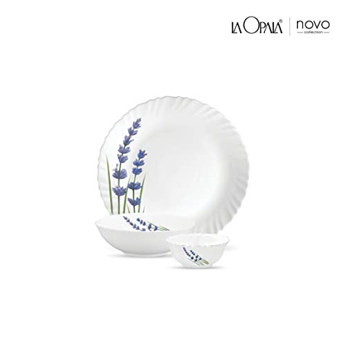 La Opala Novo Collection Opal Glass Crockery | for Family of 4 | Dinner Set 10 pcs English Lavender | Plates & Bowls for Dining | Microwave Safe | 100% Vegetarian | Extra Strong | Light & White - Image 2