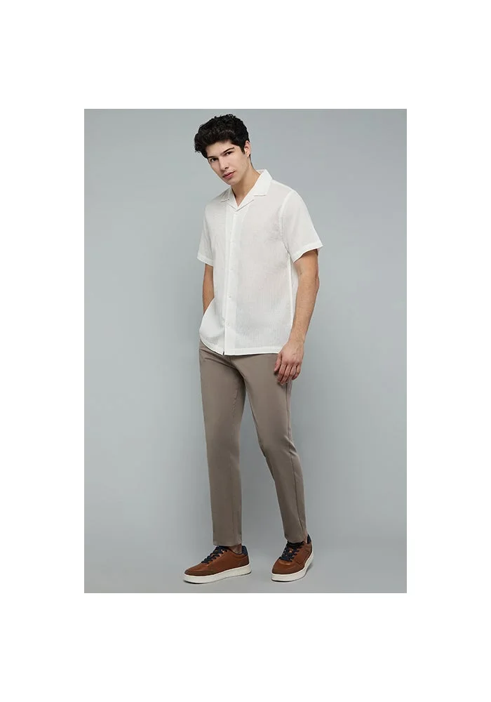 أر أند بي Textured Shirt with Revere Collar and Short Sleeves