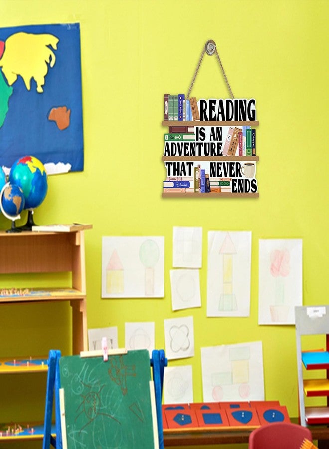 Bolisom Reading is an Adventure that Never End Front Door Sign, Inspirational Reading Corner Wooden Hanger School Classroom Library Home Decor, Wreath Indoor Wall Hanging Decoration Book Lovers Gift - Image 4