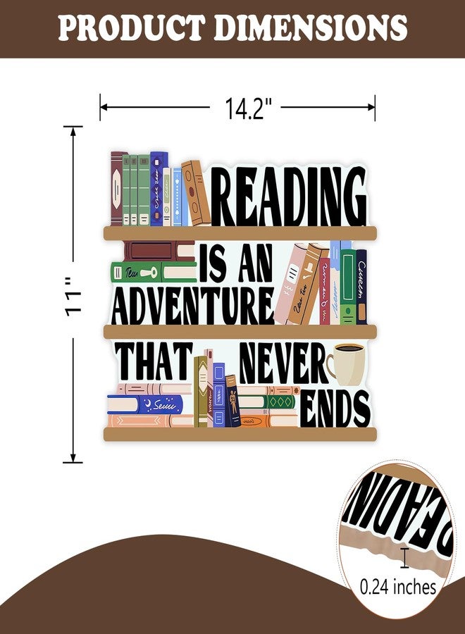 Bolisom Reading is an Adventure that Never End Front Door Sign, Inspirational Reading Corner Wooden Hanger School Classroom Library Home Decor, Wreath Indoor Wall Hanging Decoration Book Lovers Gift - Image 2
