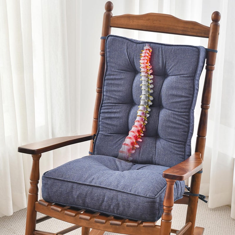 SUNROX Memory Foam Non Slip Rocking Chair Cushion FadeShield Water Resistant Thicken Durable Tufted Pads Set of Seat Back Cushion with Ties for IndoorOutdoor Rocker 2 Piece Heather Indigo