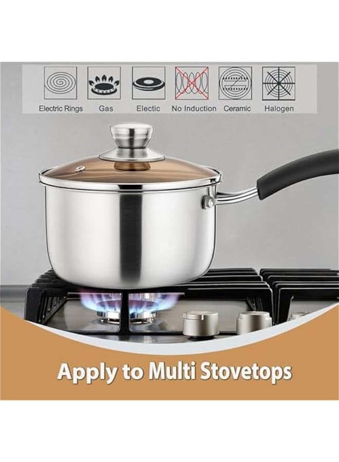 تراسل قدر صلصة 2 كوارت، قدر صلصة 2 كوارت من الفولاذ المقاوم للصدأ مع غطاء، وعاء صلصة متعدد الأغراض للطهي في المطبخ، غطاء زجاجي مرئي ومقابض مقاومة للحرارة، مقاوم للصدأ وآمن للغسل في غسالة الأطباق - Image 3