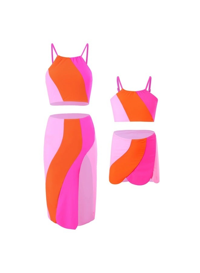Loquat European And American Three-piece Swimsuit Women's Skirt 2024 Nylon Color Matching Split European And American Swimsuit Manufacturers Wholesale-Color:powder Orange Powder- - Image 1