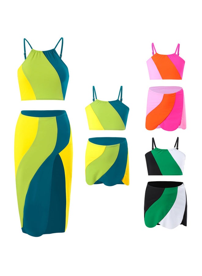 Loquat European And American Three-piece Swimsuit Women's Skirt 2024 Nylon Color Matching Split European And American Swimsuit Manufacturers Wholesale-Color:powder Orange Powder- - Image 2