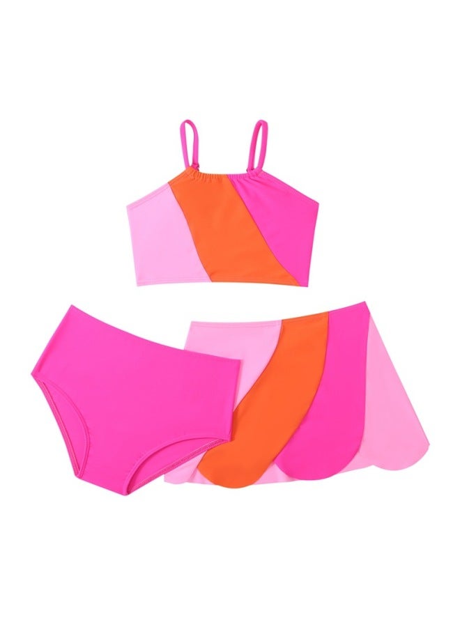 Loquat European And American Three-piece Swimsuit Women's Skirt 2024 Nylon Color Matching Split European And American Swimsuit Manufacturers Wholesale-Color:powder Orange Powder- - Image 4