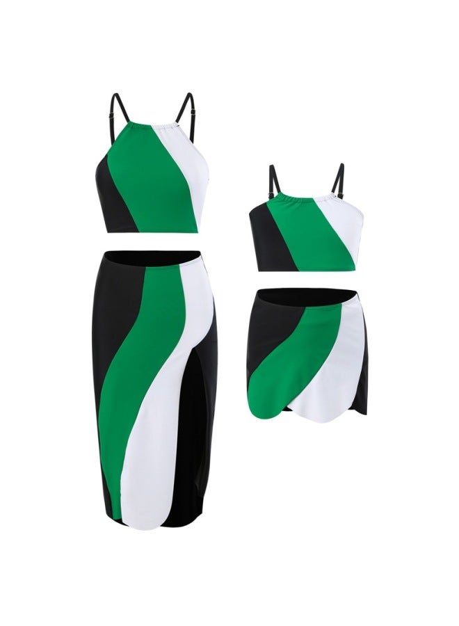 Loquat European And American Three-piece Swimsuit Women's Skirt 2024 Nylon Color Matching Split European And American Swimsuit Manufacturers Wholesale-Color:powder Orange Powder- - Image 3