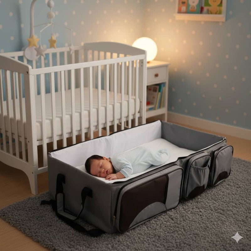 3-in-1 Portable and Foldable Baby Bed - Diaper Bag and Safe Sleeping Space - Grey. - Image 3