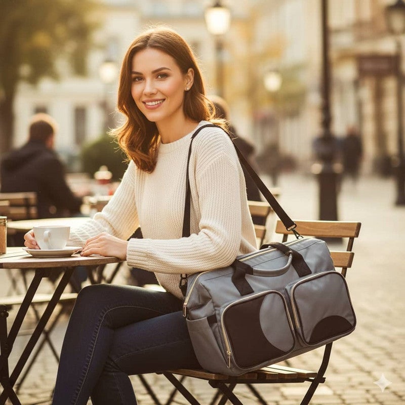 3-in-1 Portable and Foldable Baby Bed - Diaper Bag and Safe Sleeping Space - Grey. - Image 1