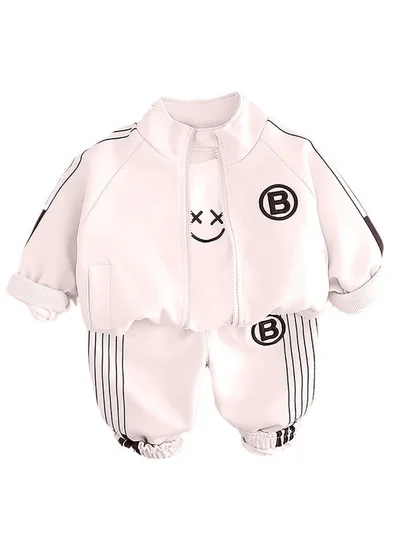 LITTLE SURPRISE BOX Cream & Black Letter B Monogram 3 Pcs Track Suit Set For Toddlers And Kids