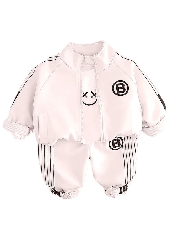 صندوق المفاجآت الصغيرة Cream & Black Letter B Monogram 3 Pcs Track Suit Set For Toddlers And Kids