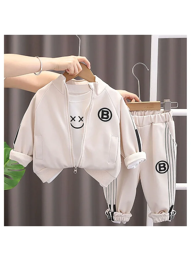 ليتل سربرايز بوكس Cream & Black Letter B Monogram 3 Pcs Track Suit Set For Toddlers And Kids