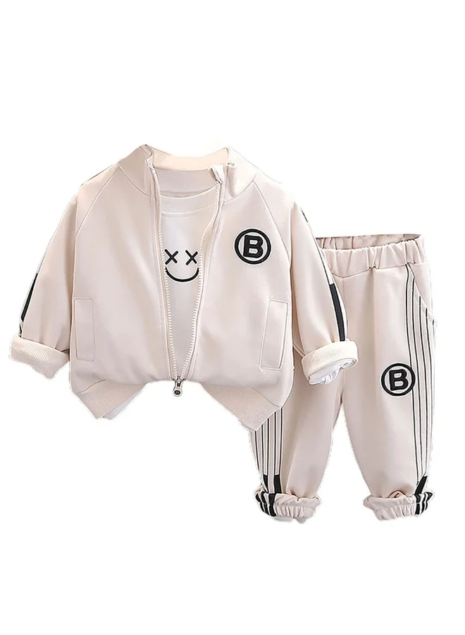 ليتل سربرايز بوكس Cream & Black Letter B Monogram 3 Pcs Track Suit Set For Toddlers And Kids