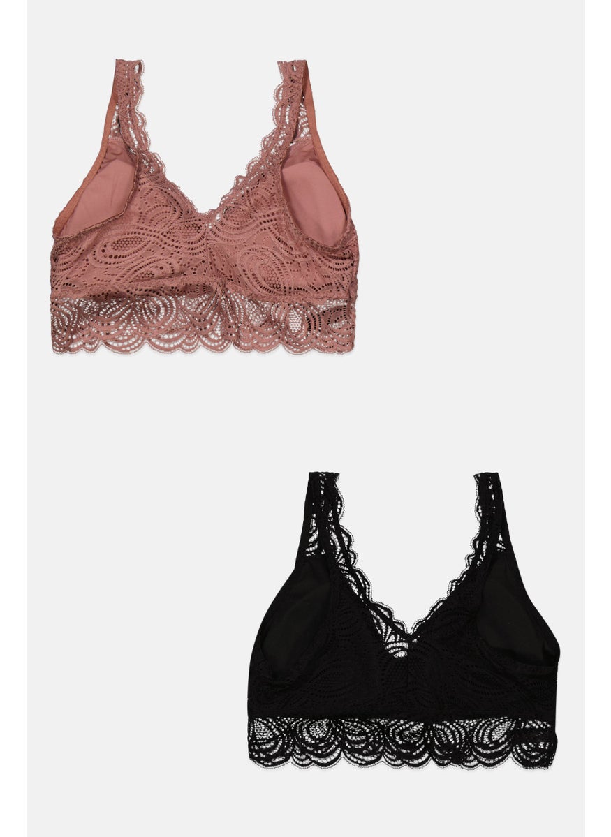 Danskin Women 2 Pieces Textured Removable Padded Bralette, Black  - Image 2