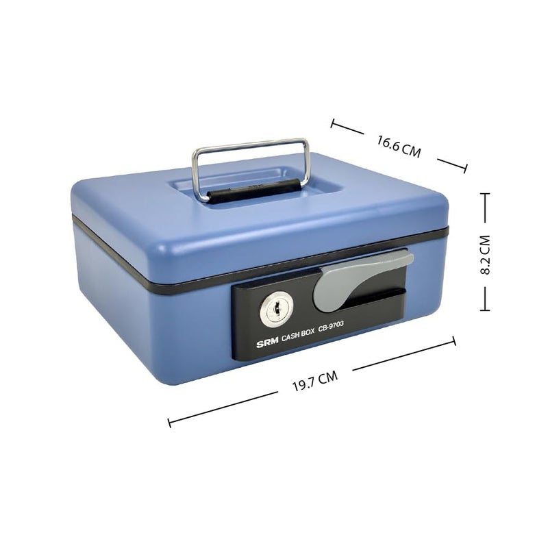 oddpod™ SR Taiwan Imported Metal Cash Box/Safe Locker Box for Jewellery, Money Box for Cash with Plastic Coin Storage Tray (Medium Size) - Blue - Image 3