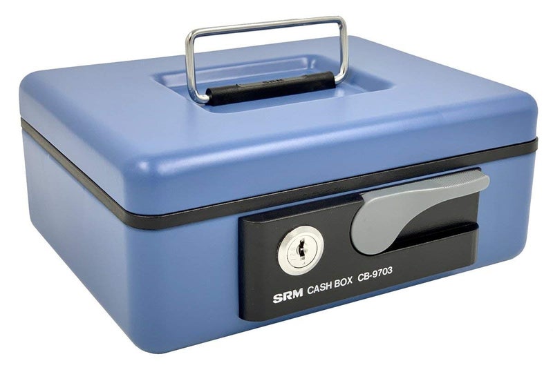 oddpod™ SR Taiwan Imported Metal Cash Box/Safe Locker Box for Jewellery, Money Box for Cash with Plastic Coin Storage Tray (Medium Size) - Blue - Image 2