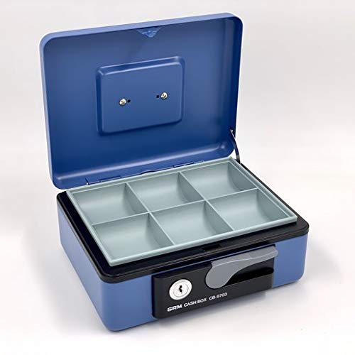 oddpod™ SR Taiwan Imported Metal Cash Box/Safe Locker Box for Jewellery, Money Box for Cash with Plastic Coin Storage Tray (Medium Size) - Blue - Image 1