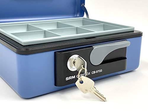 oddpod™ SR Taiwan Imported Metal Cash Box/Safe Locker Box for Jewellery, Money Box for Cash with Plastic Coin Storage Tray (Medium Size) - Blue - Image 5