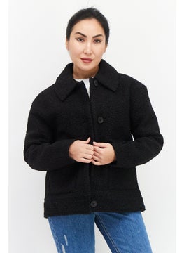 NVLT Women Spread Collar Textured Jacket, Black  - Image 1